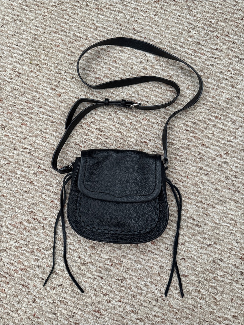 Rebecca Minkoff Black Pebbled Leather Fringe Crossbody Bag